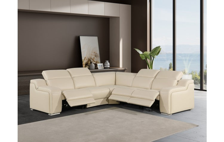 DivanItalia 1116 5-Piece  3-Power Reclining Italian Leather Sectional in BEIGE