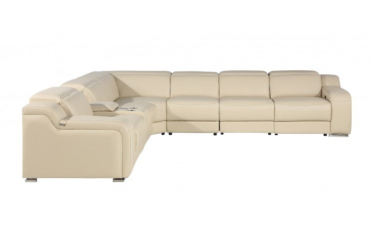 DivanItalia 1116 7-Piece  4-Power Reclining Italian Leather Sectional in BEIGE