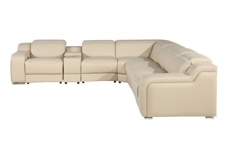 DivanItalia 1116 7-Piece  4-Power Reclining Italian Leather Sectional in BEIGE