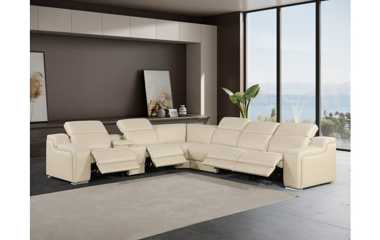 DivanItalia 1116 7-Piece  4-Power Reclining Italian Leather Sectional in BEIGE