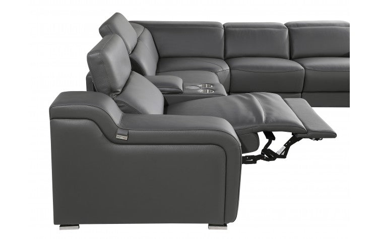 DivanItalia 1116  8-Piece  4-Power Reclining Italian Leather Sectional in DARK GREY