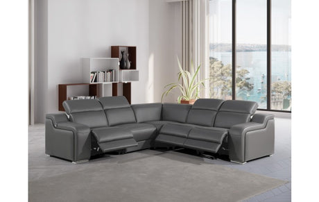 DivanItalia 1116 5-Piece  3-Power Reclining Italian Leather Sectional in DARK GREY