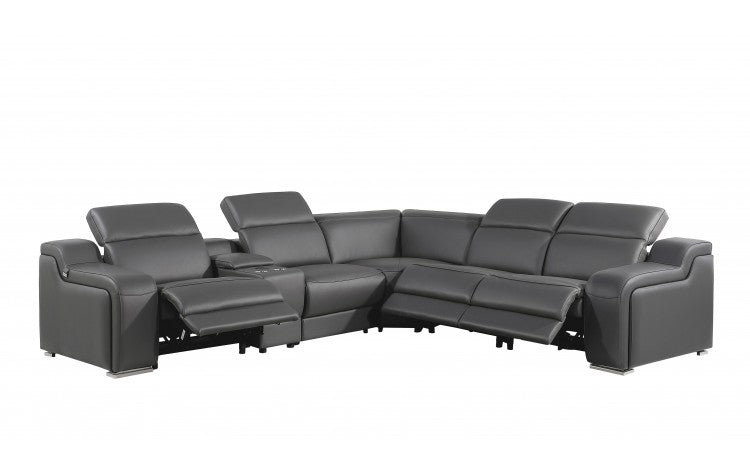 DivanItalia 1116 6-Piece  3-Power Reclining Italian Leather Sectional in DARK GREY