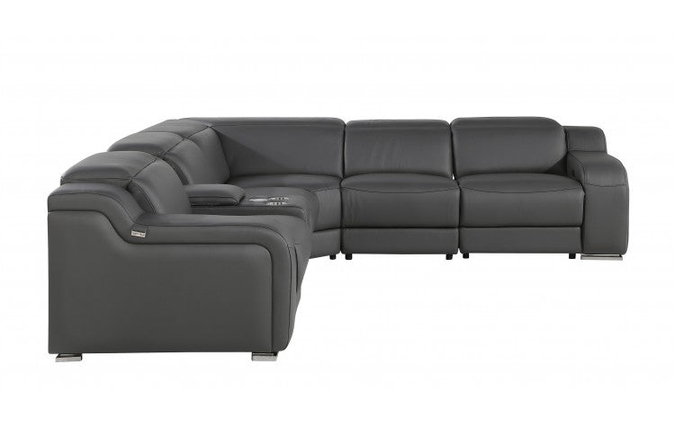 DivanItalia 1116 6-Piece  3-Power Reclining Italian Leather Sectional in DARK GREY