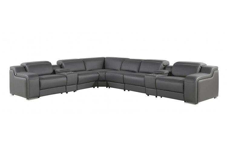 DivanItalia 1116  8-Piece  4-Power Reclining Italian Leather Sectional in DARK GREY