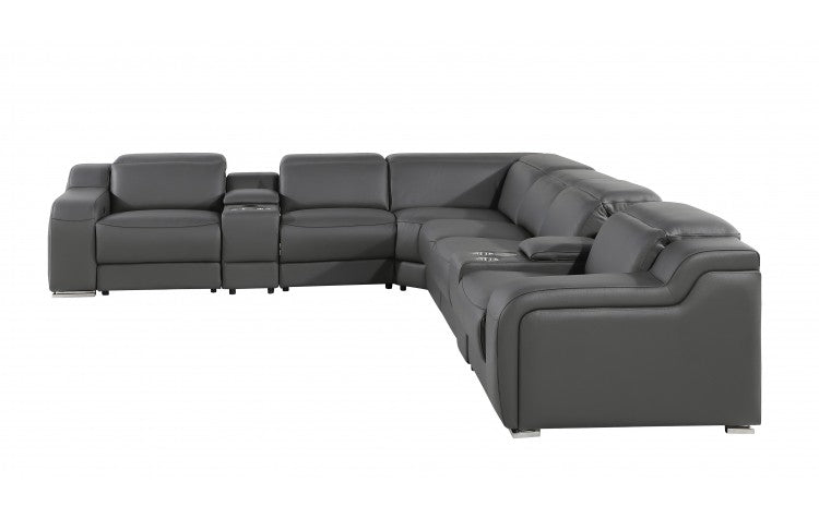 DivanItalia 1116  8-Piece  4-Power Reclining Italian Leather Sectional in DARK GREY