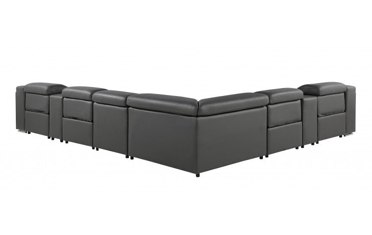 DivanItalia 1116  8-Piece  4-Power Reclining Italian Leather Sectional in DARK GREY