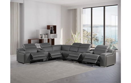 DivanItalia 1116  8-Piece  4-Power Reclining Italian Leather Sectional in DARK GREY