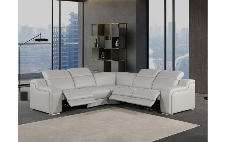 DivanItalia 1116 5-Piece 3-Power Reclining Italian Leather Sectional in LIGHT GREY