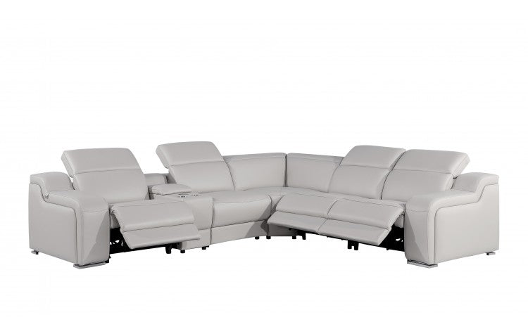 DivanItalia 1116 6-Piece  3-Power Reclining Italian Leather Sectional in LIGHT GREY