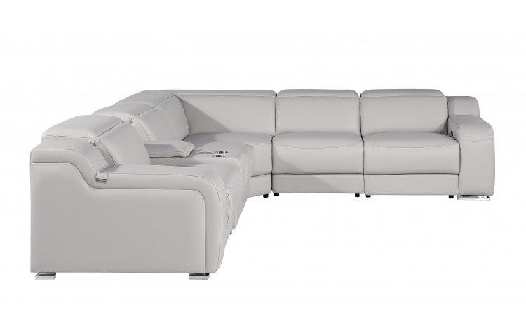 DivanItalia 1116 6-Piece  3-Power Reclining Italian Leather Sectional in LIGHT GREY