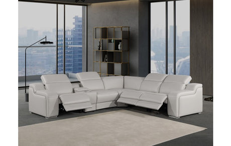 DivanItalia 1116 6-Piece  3-Power Reclining Italian Leather Sectional in LIGHT GREY