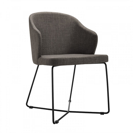 Modern Grey Fabric Black Coated Metal Dining Chairs (Set Of 2)