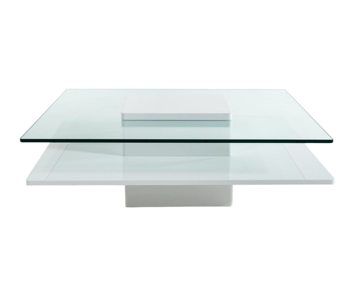 14" White Mdf And Glass Coffee Table