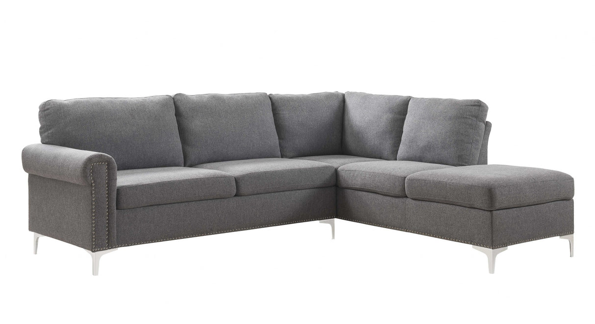 Polyester L Shaped Two Piece Sofa and Chaise Sectional in Gray