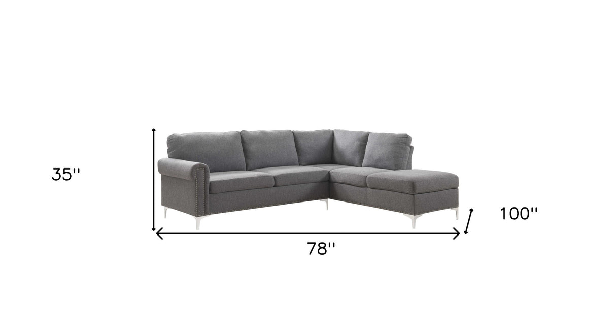 Polyester L Shaped Two Piece Sofa and Chaise Sectional in Gray