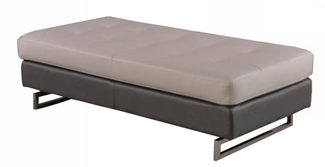 63" Taupe Faux Leather And Silver Ottoman