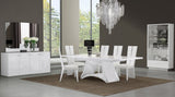 Contemporary Seven Piece White Dining Set with Six Chairs