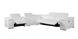 Light Gray Italian Leather Power Reclining U Shaped Six Piece Corner Sectional With Console