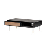 47" Black And Brown Solid Wood And Steel Coffee Table With Drawer And Shelf