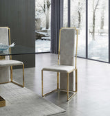 Set Of 2 Ultra Modern Beige Suede And Gold Dining Chairs