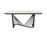 71" White and Black Stone and Iron Self-Storing Leaf Dining Table