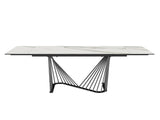 71" White and Black Stone and Iron Self-Storing Leaf Dining Table