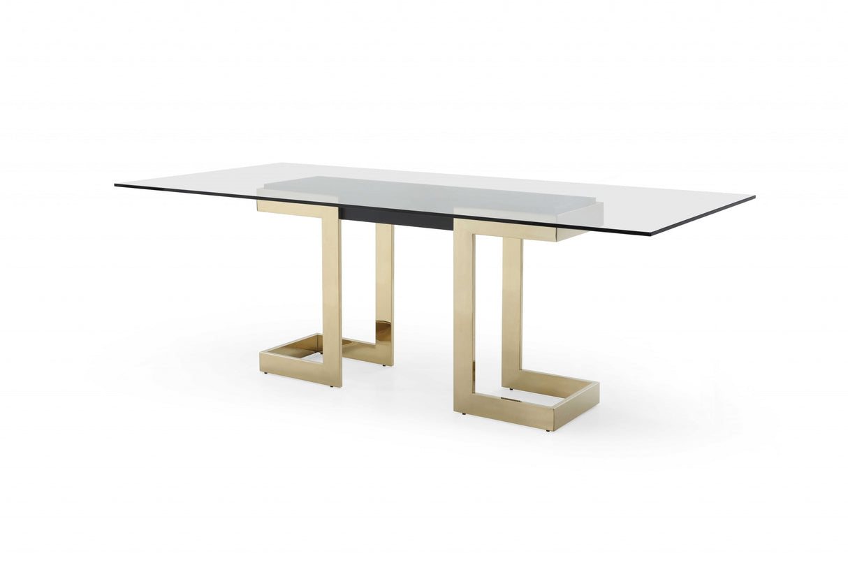 Polished Gold Glass Stainless Steel Dining Table