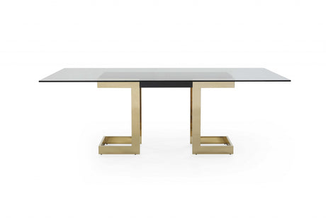 Polished Gold Glass Stainless Steel Dining Table