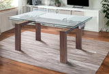 63" Clear and Brown Glass Self-Storing Leaf Dining Table