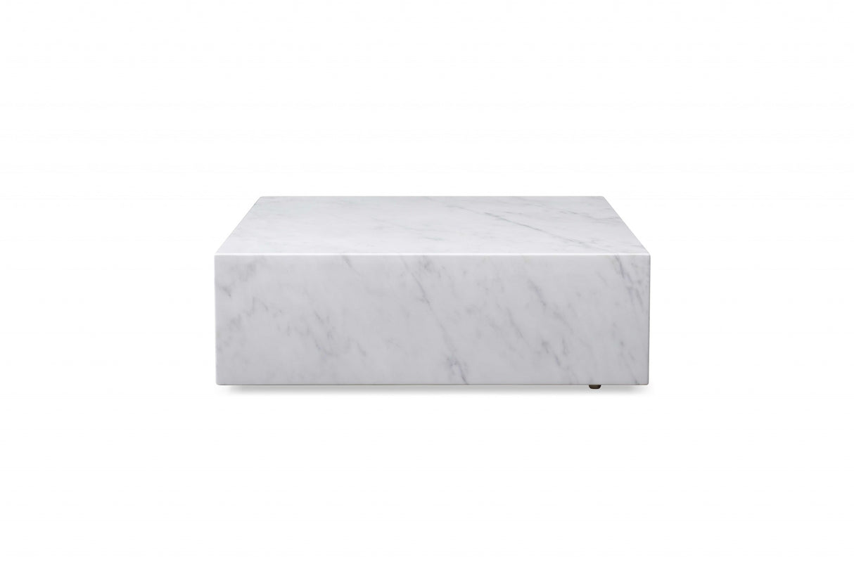 35" White Genuine Marble And Brass Square Coffee Table