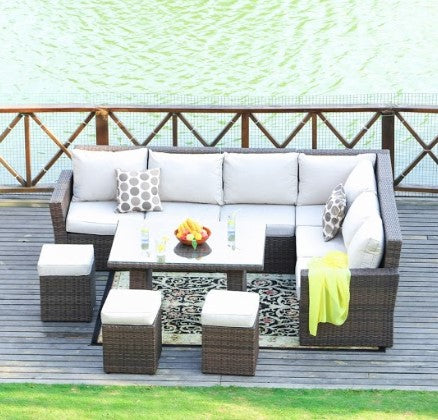 Brown 8-Piece Outdoor Sectional Set with Cushions