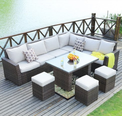 Brown 8-Piece Outdoor Sectional Set with Cushions
