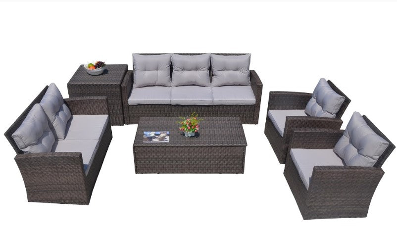 Brown 6-Piece Metal Outdoor Sofa Seating Group with Cushions