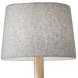Natural Wood Tripod Base With Grey Felt Tapered Drum Shade Table Lamp