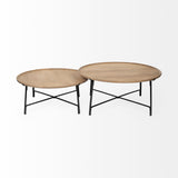 Brown And Black Solid Wood And Iron Round Nested Coffee Tables