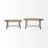 Brown And Black Solid Wood And Iron Round Nested Coffee Tables
