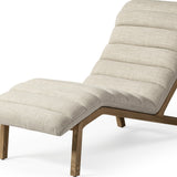 54" Cream And Wood Brown Linen Tufted Lounge Chair