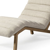 54" Cream And Wood Brown Linen Tufted Lounge Chair