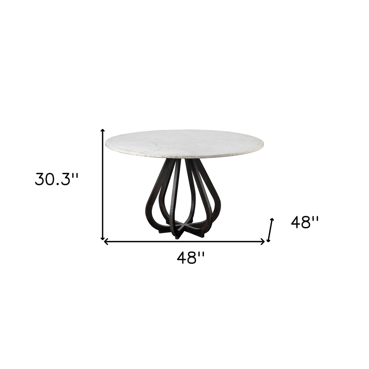 48" Round White Marble Top Black Base Dining Table