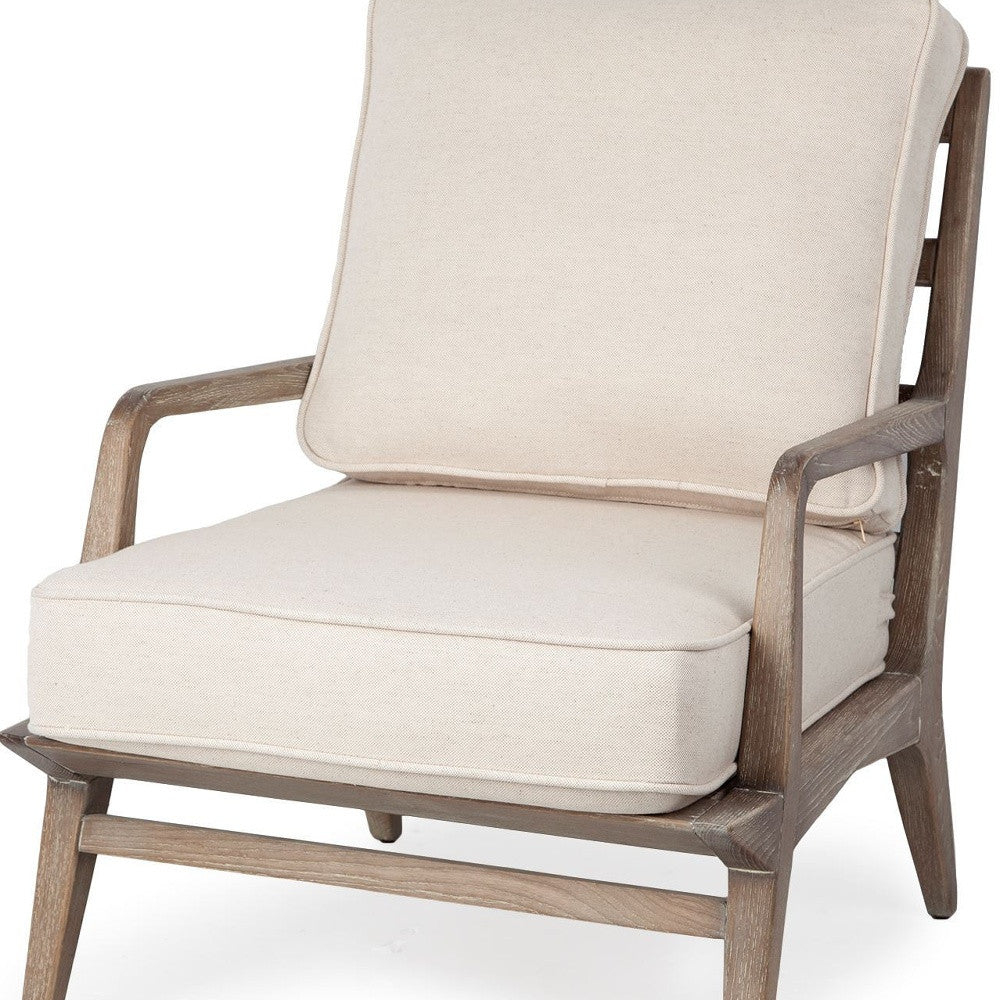 Off White Fabric Seat Accent Chair With Ash Wood Frame