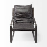 Black Leather Body Accent Chair With Metal Frame