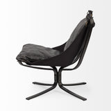 Colarado Black Leather Suspended Seat Accent Chair With Iron Frame