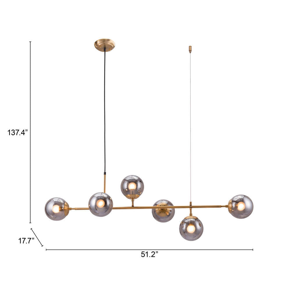 Gold Kitchen Island Six Light Metal Dimmable Ceiling Light