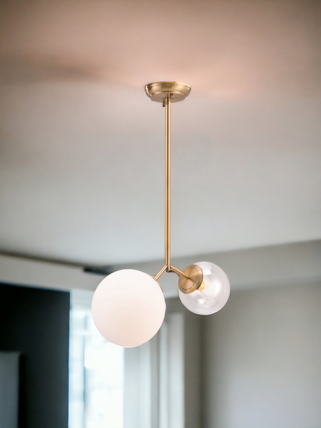 Gold Shaded Two Light Metal Dimmable Ceiling Light