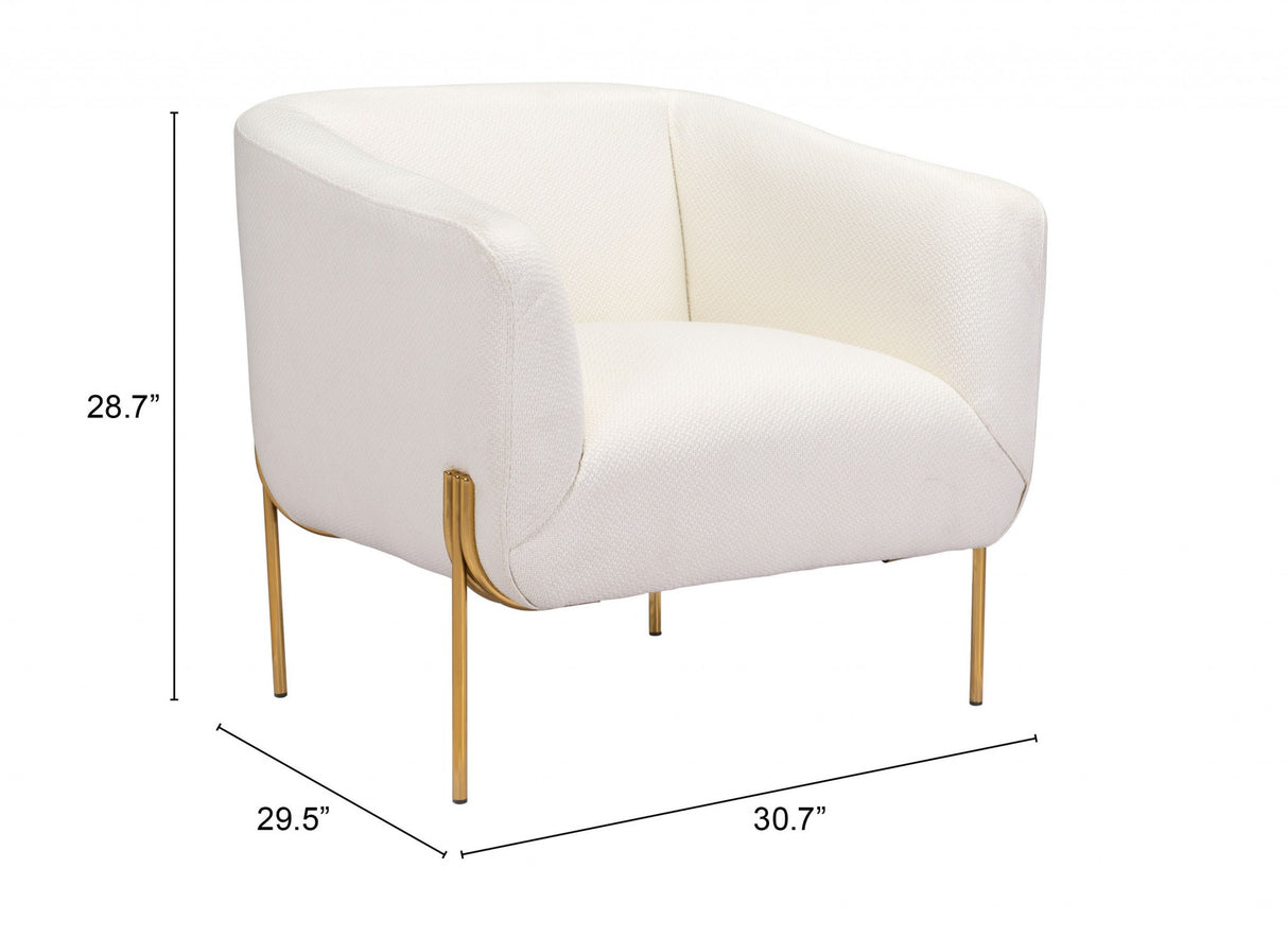 31" Ivory and Gold Textural Upholstered Accent Armchair