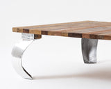 39" Natural And Silver Metallic Reclaimed Wood And Aluminum Square Coffee Table