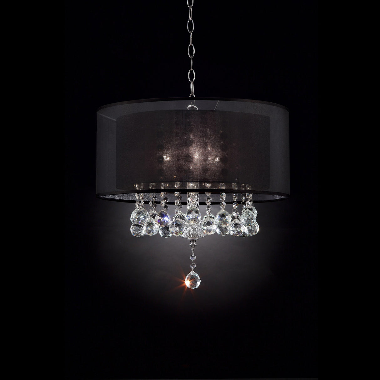 Contempo Silver Ceiling Lamp with Black Shade and Crystal Accents