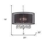 Contempo Silver Ceiling Lamp with Black Shade and Crystal Accents