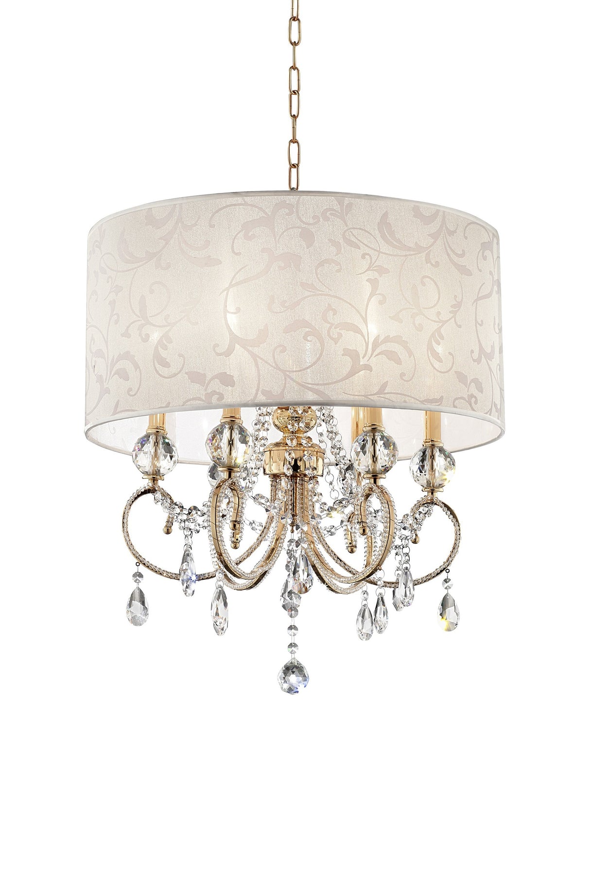 Brass Gold Finish Ceiling Lamp with Crystal Accents